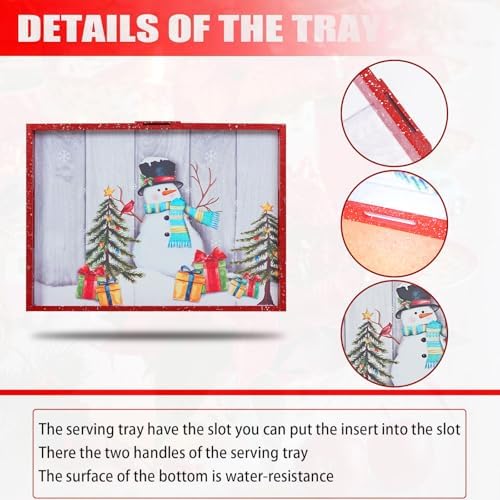 Christmas Decoration Serving Tray with Handels Decorative Tray Coffee Table Serving Platter Thanksgiving Tray - Breakfast Drinks Liquor Snowman(Red)