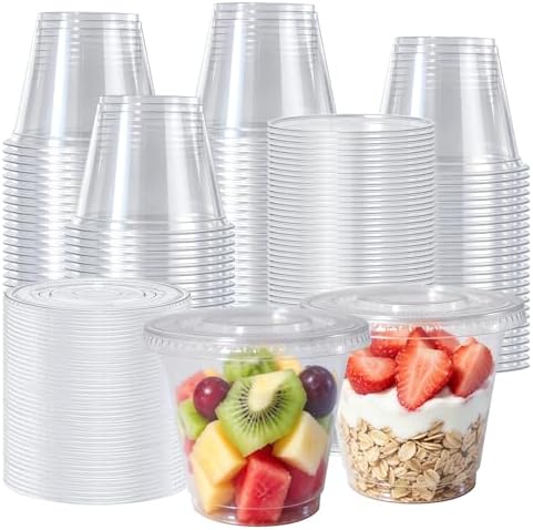 100 Sets 9 oz Clear Plastic Cups with No Hole Flat Lids