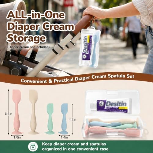 4-Pack Diaper Cream Spatula Set & Case, Ergonomic Baby Butt Paste Spatula