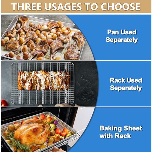 P&P CHEF 17.5 + 16 + 10.4 Inch Cookie Baking Sheet Pan with Wire Rack,6 Pcs