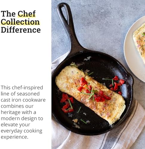 Lodge 8" Cast Iron Skillet - Chef Collection - Perfect Sear - Ergonomic Handles - Superior Heat Retention - Cast Iron Cookware & Skillet (Pack of 2)