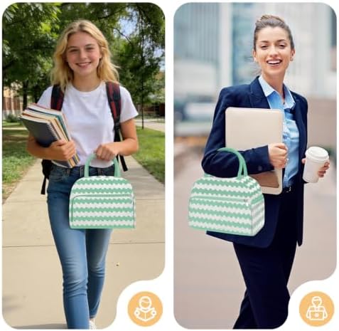 Coobiiya Lunch Bag for Women Men, Cute Lunch Tote Bags Insulated Reusable LunchBox Large Capacity Cooler Bag for Work Travel Picnic Green white