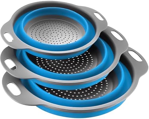 Collapsible Colander Set of 3, Space-Saving Foldable Strainer for Kitchen