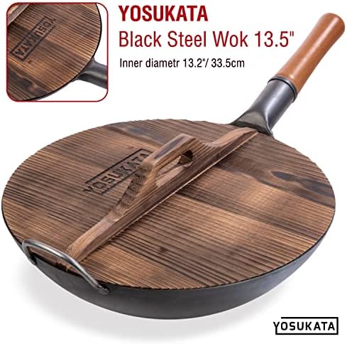 YOSUKATA Premium Wok Cover 13.2" for Wok 13.5"- Wooden lid for Frying Pan