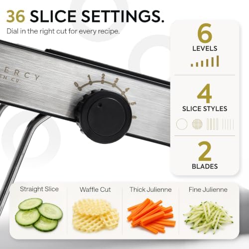Gramercy Mandoline Slicer for Kitchen, Adjustable V-Blade, 36 Slice Options