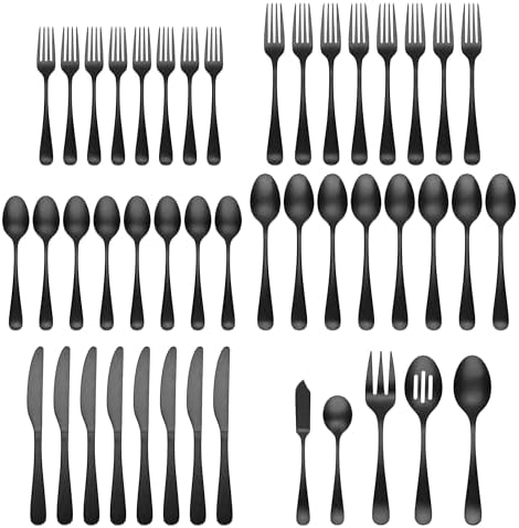 Cambridge Rhiannon Black Satin 45-Piece Silverware Set for 8, Flatware