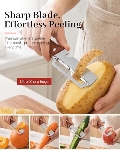 2 PCS Multifunctional Vegetable Peeler for Kitchen, 3-In-1 Stainless Steel Potato Peeler with ABS Handle and Bottle Opener, Ergonomic Handheld Peeler Knife with Hanging Hole for Fruits, Vegetables