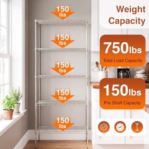 BestOffice | 5-Tier Wire Shelf | 14" x 24" x 60" | Chrome