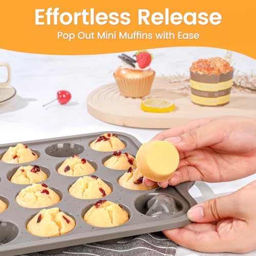 CAKETIME Mini Cupcake Pans, Metal Reinforced Frame Silicone Mini Muffin Pan Nonstick 24 Cups Easy to Handle for Baking Muffins, Cupcakes, Egg Bites 1 Pack