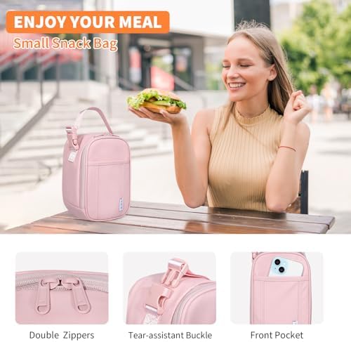 NOL Small Insulated Snack Bag Mini Freezable Cooler Pouch 3L fit 3 Cans | Wide-Mouth 6hours Cool & Warm Lightweight Leakproof Nylon Box for Work Travel Pink