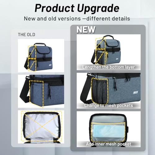 MIER Insulated Lunch Box Bags for Men Women, Dual Compartment, Bluesteel