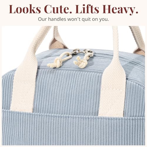 LOVELYWIND Insulated Lunch Bag for Women, Blue Corduroy Lunch Tote