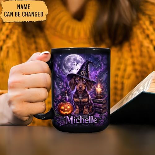 Hyturtle Personalized Halloween Dachshund Mug, Custom Name Gift for Women