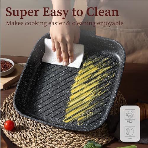 CAROTE 11 Inch Nonstick Grill Pan for Steak, Premium Granite Coating