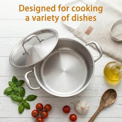 5 Ply Stainless Steel 6 Quart Stock Pot with Lid Compatible with Any Stove