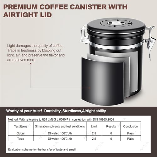 ShanSon Coffee Canister Airtight, Stainless Steel Bean Storage Container with Date Tracker & Scoop, Grounds Sugar Flour Tea Cereal Fits Kitchen Pantry, Ideal Gift for Coffee Lovers,12oz, Black