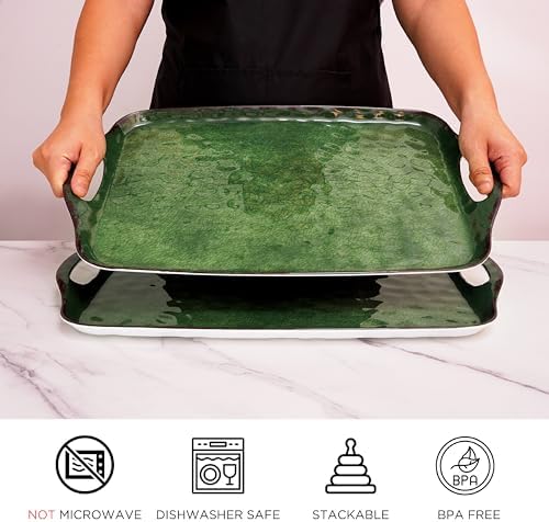 TP Melamine Serving Trays with Handles, 19" x 12", Set of 2, Retro Green
