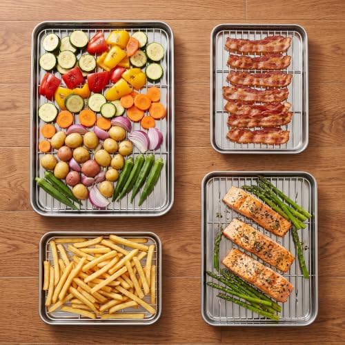 Homikit Baking Sheet with Wire Rack Set (4 Pans + 4 Racks), 16/12/10/9 Inch