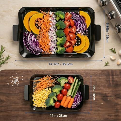 Grill Pan Set for Outdoor BBQ - 2PCS Non-Stick Enamel Grill Topper with Holes, Dishwasher Safe, Charcoal & Gas Grill Compatible (Large 14.4"x9.8" + Small 11"x7")