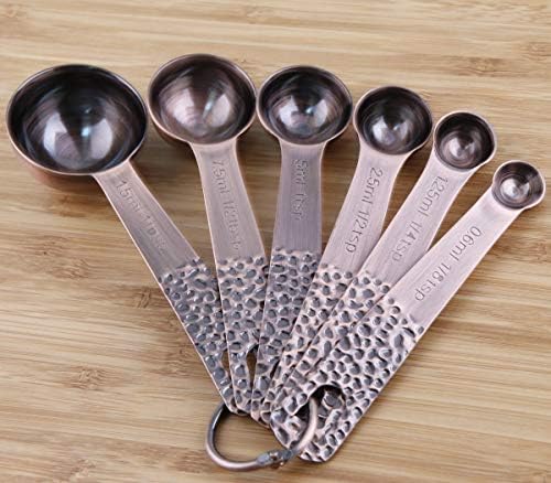 Copper Measuring Cups and Spoons Set, Metric & US Stainless Steel 5 Measuring Cups and 6 Measuring Spoons for Baking & Kitchen