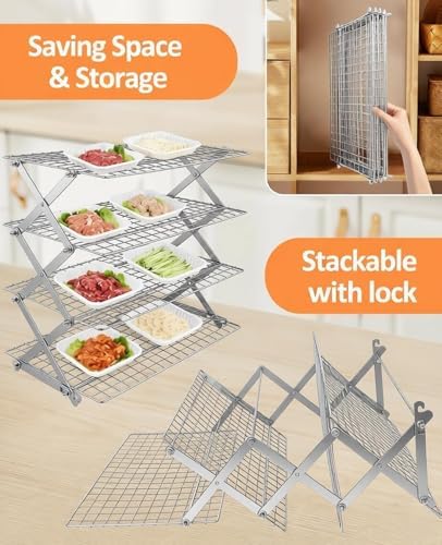 4 Tier Collapsible Cooling Rack, 2/3/4-Tier Upgraded,Adjustable ＆ Stackable Baking Rack, 5 Modes Cooling Racks for Cooking and Baking, Roasting ＆ Grilling Gifts for Picnic Party