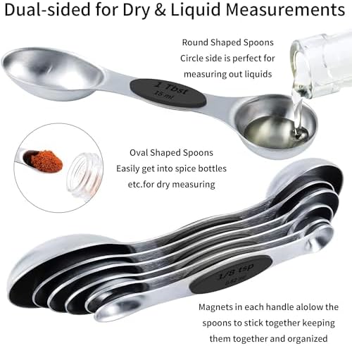 TILUCK Stainless Steel Measuring Cups and Spoons Set with Silicone Handle – Nesting Design for Space-Saving, Heavy Duty & Dishwasher Safe for Dry/Liquid Ingredients, Cooking & Baking (13)
