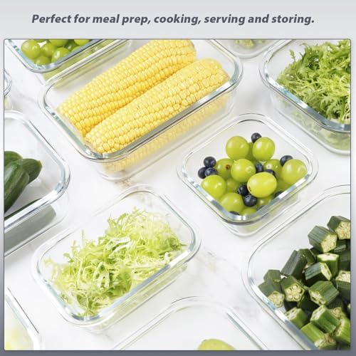 AILTEC 12 Pack Glass Meal Prep Containers Set, Airtight Snap Lids, 4 Sizes