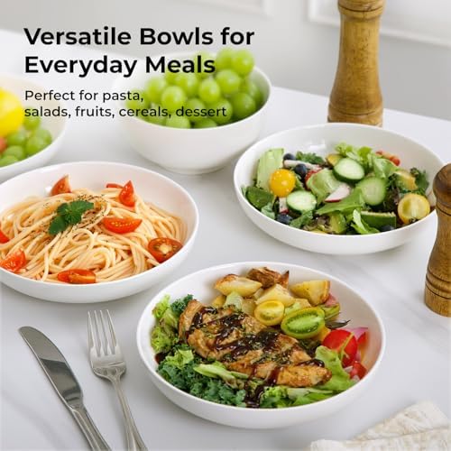 Y YHY 7.8'' Pasta Bowls for Small Portions, 22 Ounce Salad White Bowl Plates Set of 6, Porcelain Dishes for Serving Dinner - Dinnerware Sets Microwave Dishwasher Safe Thanksgiving Day Gift