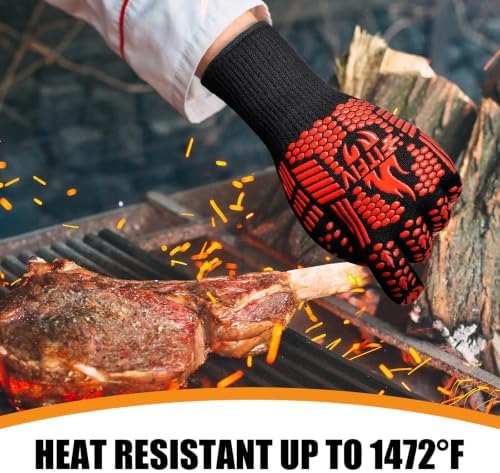 BBQ Gloves, 1472°F Heat Resistant with Silicone Grip Oven Mitts