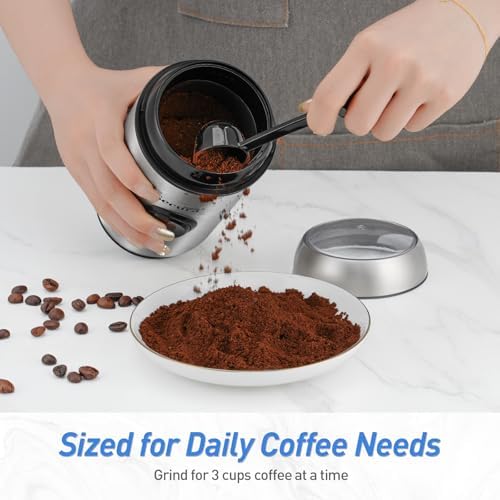Secura Brands Electric Quiet Coffee Grinder, One-Touch Pulse Control Stainless Steel Coffee Grinder for Beans and Spices & Herbs, Silver