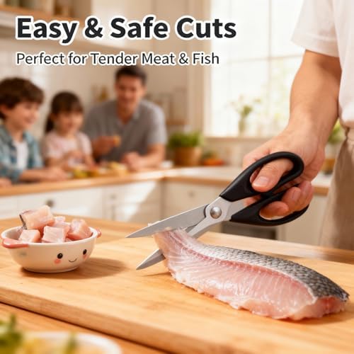Multipurpose Kitchen Shears, 8.7" Professional Heavy-Duty Scissors, Dishwasher Safe, Rust-Resistant Stainless Steel, Ergonomic Soft Grip Handles for Cooking and Home Use