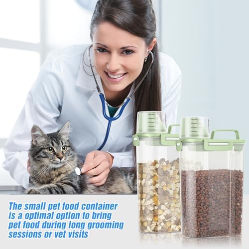 TBMax Small Dog Cat Food Storage Containers 2 Pack, Travel-Friendly Pet Food Container with Spout & Measuring Cup, Kid-Friendly Pet Feeding Dispenser, Portable Dog Treat Bird Seed Container
