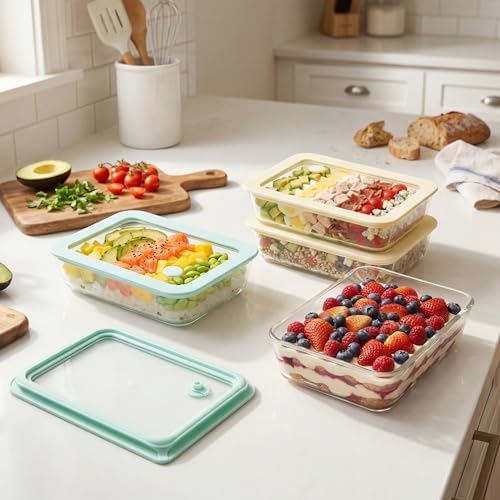 Urban Green Glass Food Container Set with Glass Lid, 4 Pack, Food Storage Containers with Airtight Lid, LeakProof, 100% Plastic Free, Meal Prep Container Set