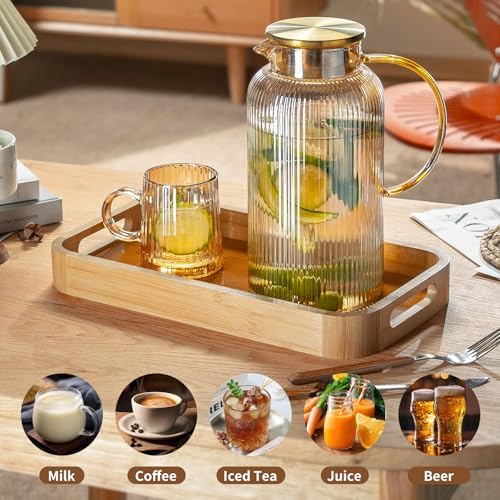 Buaic Glass Pitcher with Lid, 84 oz/ 2.5L Amber Glass Water Pitcher