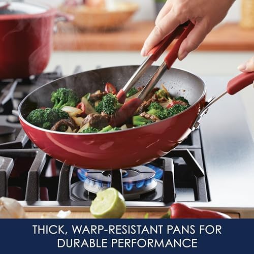 Rachael Ray Cook + Create Nonstick Stir Fry Pan/Wok, 10.5 Inch, Red