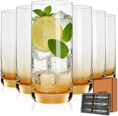 Amber Highball Glasses Set of 6, Drinking Glass for Mixed Drink