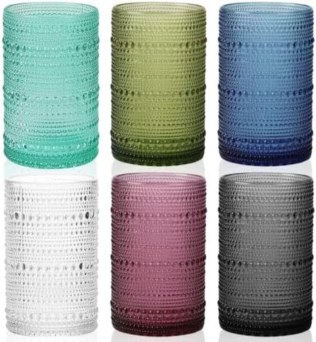 Moretoes Colored 12 Oz Hobnail Drinking Glasses Set of 6 Water Glass Cups