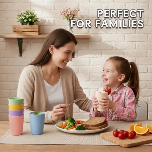 Wrova Wheat Straw Cups Set 6-Piece, 12 OZ Plastic Cups Reusable Drink Cups