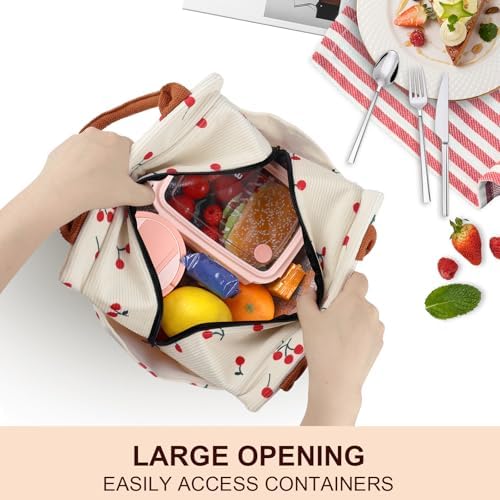 Joymee Lunch Bag Women Leakproof Cute Reusable Lunch Bag - Corduroy Cherry