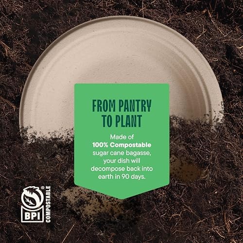 100% Compostable Deep Dish Plates - 9 Inch [125-Pack] Heavy Duty Brown