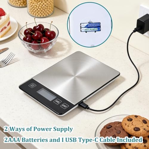 Digital Kitchen Scale, 33lb High Capacity Food Scale with Battery, 304 Stainless Steel Platform for Weight, Meal Prep, Baking