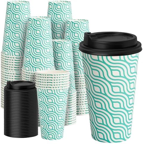 YEEHAW 16 oz Coffee Cups with Lids, Green, 100 Pack