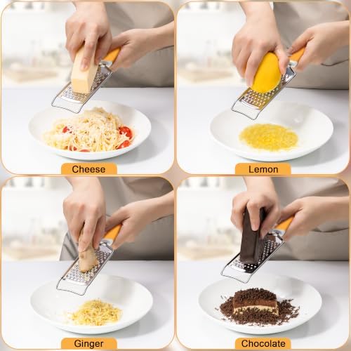 Rainspire Professional Cheese Graters for Kitchen Stainless Steel Handheld, Metal Lemon Zester Grater With Handle For Cheese, Chocolate, Spices, Kitchen Gadgets Tools, Soft Grip Handle (Orange)