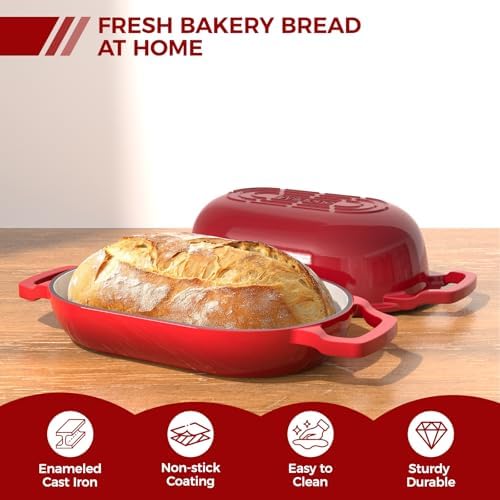Wildone Enameled Cast Iron Dutch Oven Pot with Lid, Oval Bread Oven