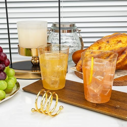 I00000 100 Pcs Gold Plastic Cups, 10 oz Hard Gold Glitter Disposable Cups