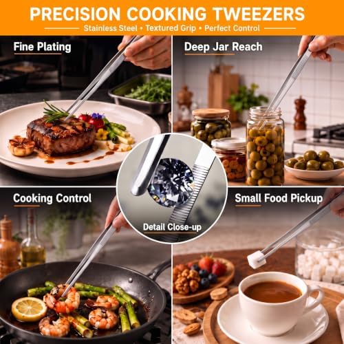 Yaomiao 8 Packs 8 Inch Cooking Tweezers Bar Kitchen Tongs, Silver