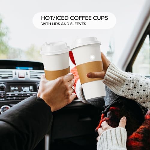 JOLLY PARTY 50 Pack 20 oz Disposable Paper Coffee Cups with Lids & Sleeves