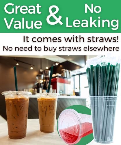 Aatriet 24 oz Clear Plastic Cups with Lids and Straws, Disposable Coffee Cups 25 Sets