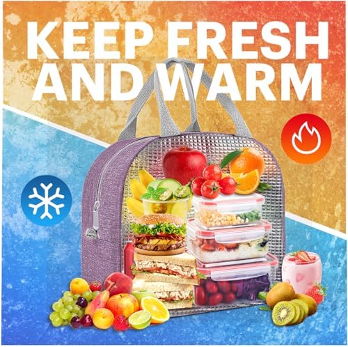 Lunch Bag for Women & Men Adult Insulated Lunch Box, Small Leakproof Cooler Food Lunch Containers Reusable High Capacity Lunch Tote Bags for Work, Travel, Outdoor - Deep purple