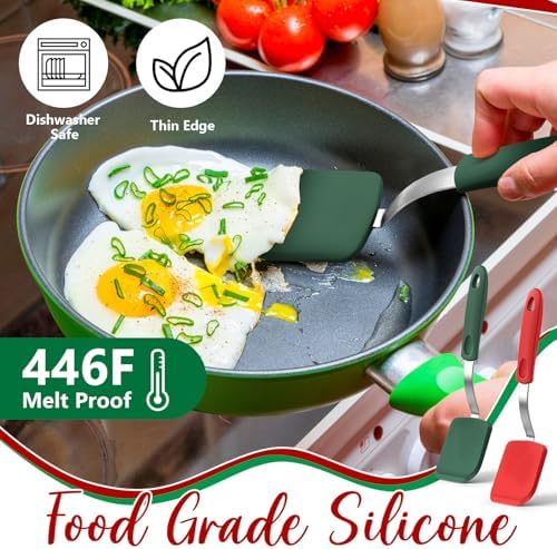 2 Pcs Mini Silicone Cookie Brownie Spatula,Solid Flat,Red, Green